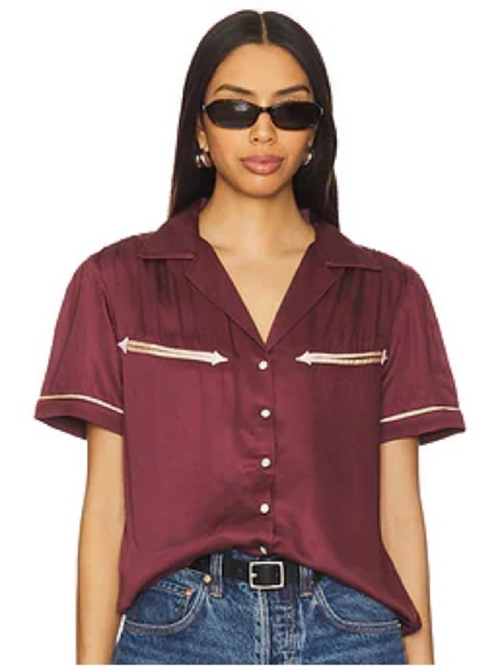 REVOLVE Sendero Western Short-Sleeve Button-Down Shirt in Burgundy